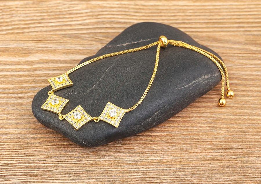Nidin Charm Zircon Geometric Shape Bracelet Adjustable 15 Styles Gold Color Link Chain Jewelry Women's Personality Party Gift