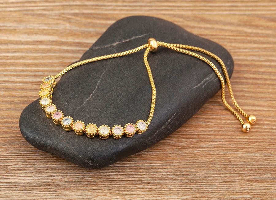 Nidin Charm Zircon Geometric Shape Bracelet Adjustable 15 Styles Gold Color Link Chain Jewelry Women's Personality Party Gift