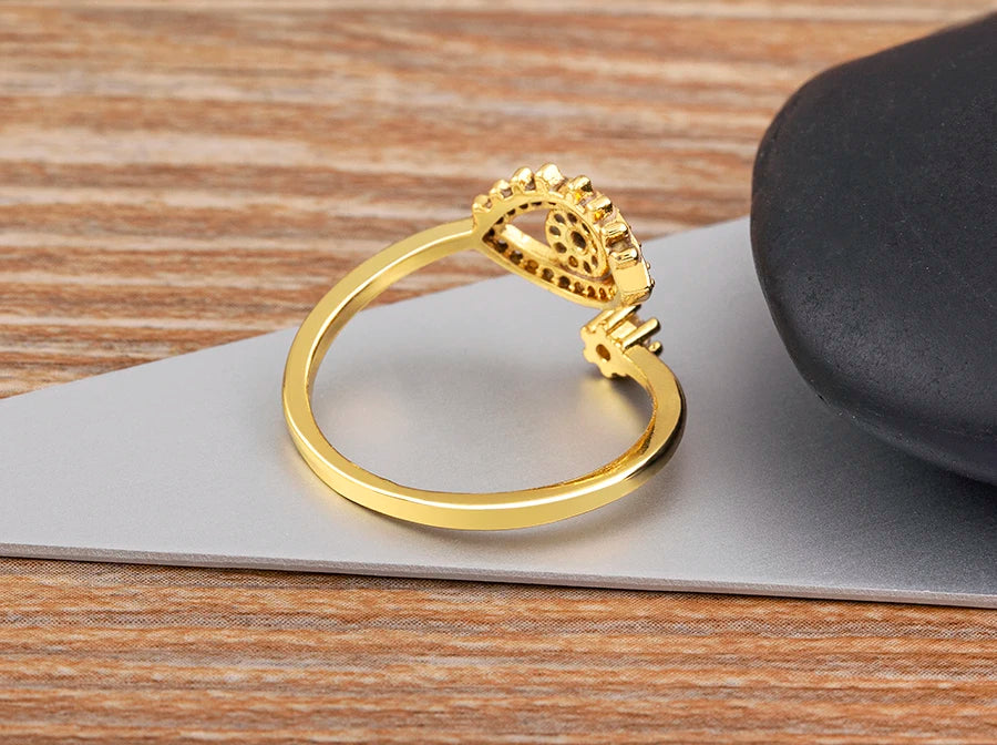 Nidin Lucky Turkish Evil Eye Open Copper Gold Color Finger Rings Adjustable for Women Girls Men Fashion Party Jewelry Gift