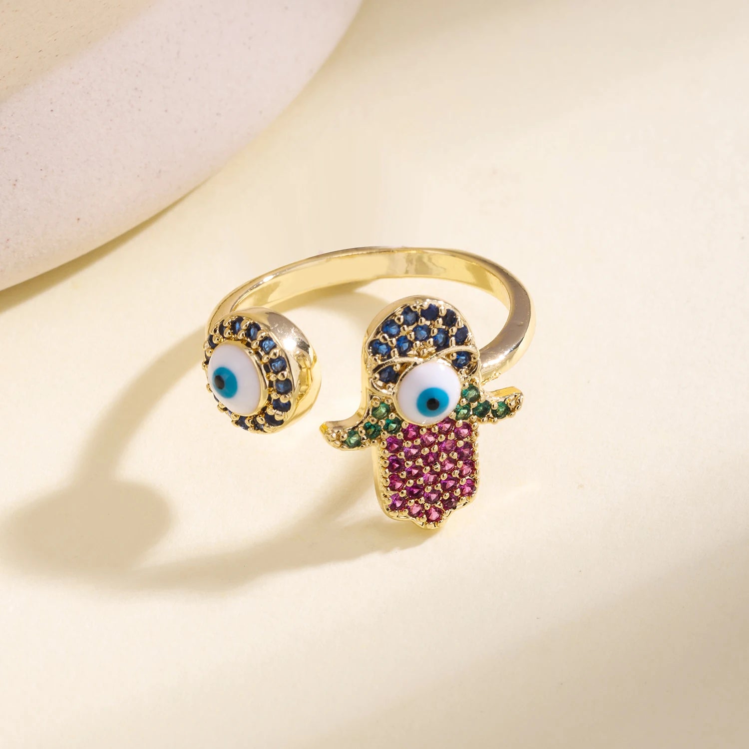 Evil Eye Geometric Charm Ring
