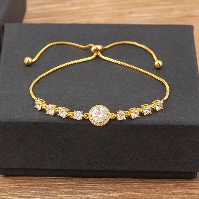 Nidin Charm Zircon Geometric Shape Bracelet Adjustable 15 Styles Gold Color Link Chain Jewelry Women's Personality Party Gift