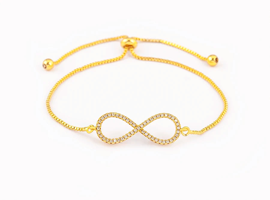 Nidin Charm Zircon Geometric Shape Bracelet Adjustable 15 Styles Gold Color Link Chain Jewelry Women's Personality Party Gift