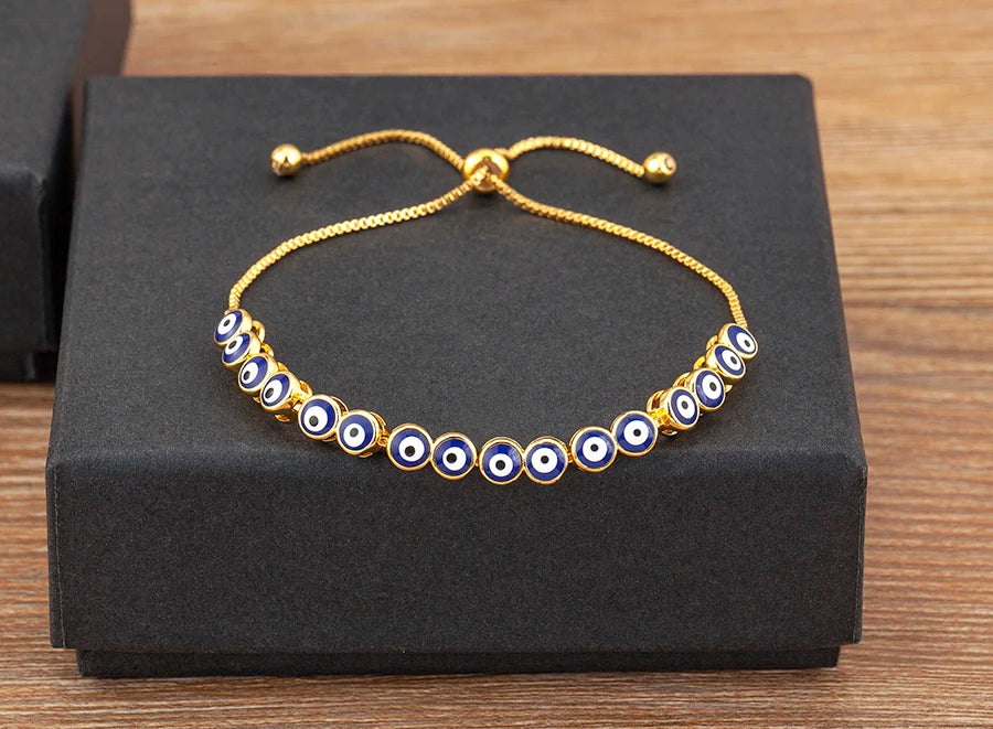 Nidin Luxury Men 4 Colors Evil Eye Beads Chain Bracelets Bangles Adjustable Party Wedding Elegant  Jewelry Gift For Female Male