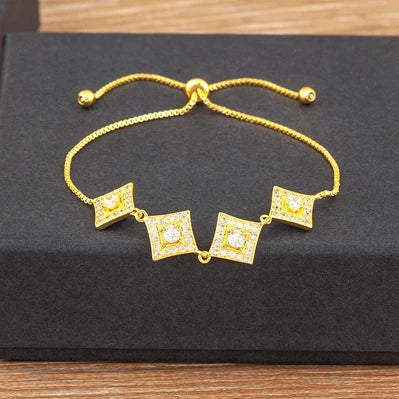 Nidin Charm Zircon Geometric Shape Bracelet Adjustable 15 Styles Gold Color Link Chain Jewelry Women's Personality Party Gift