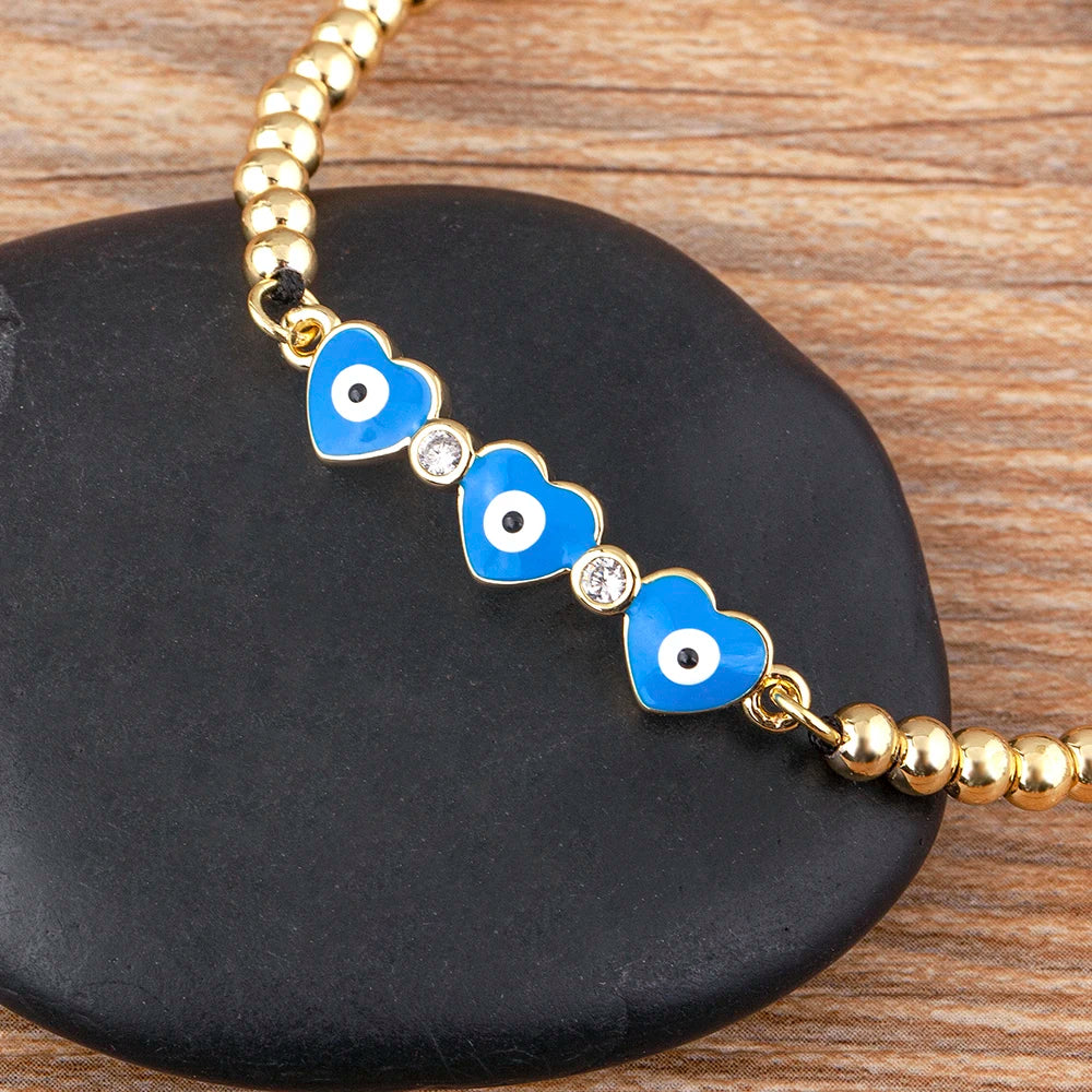 Nidin Adjustable Handmade Braided String Bracelet Women Men Turkish Evil Eye Heart Shape Bangle Couple Lucky Wedding Jewelry