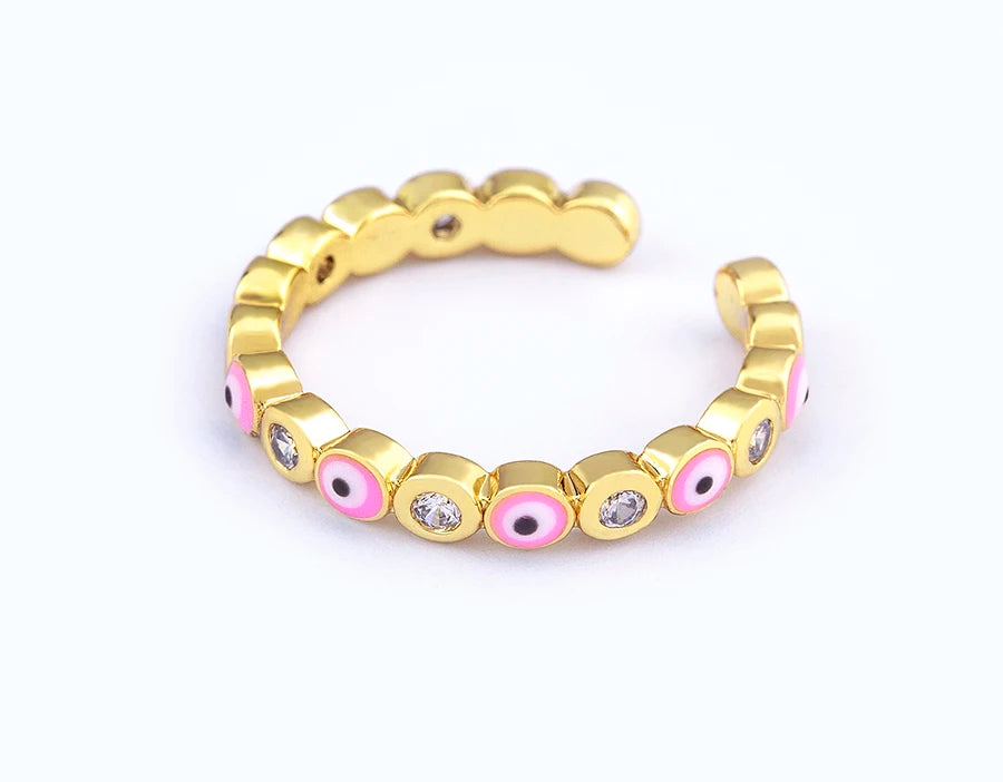 Nidin Hot Sale Lucky Evil Eye Rhinestone Rings For Women Girls Enamel Dripping Oil Finger Devil Eye Adjustable Jewelry Gift