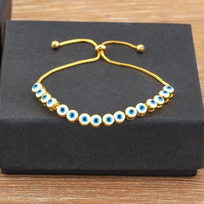 Nidin Luxury Men 4 Colors Evil Eye Beads Chain Bracelets Bangles Adjustable Party Wedding Elegant  Jewelry Gift For Female Male