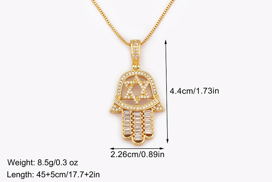 Nidin High Quality Palm Shape Heart/Star Design Cubic Zirconia Charm Pendant Necklace For Women Men Hollow Stylish Jewelry Gifts
