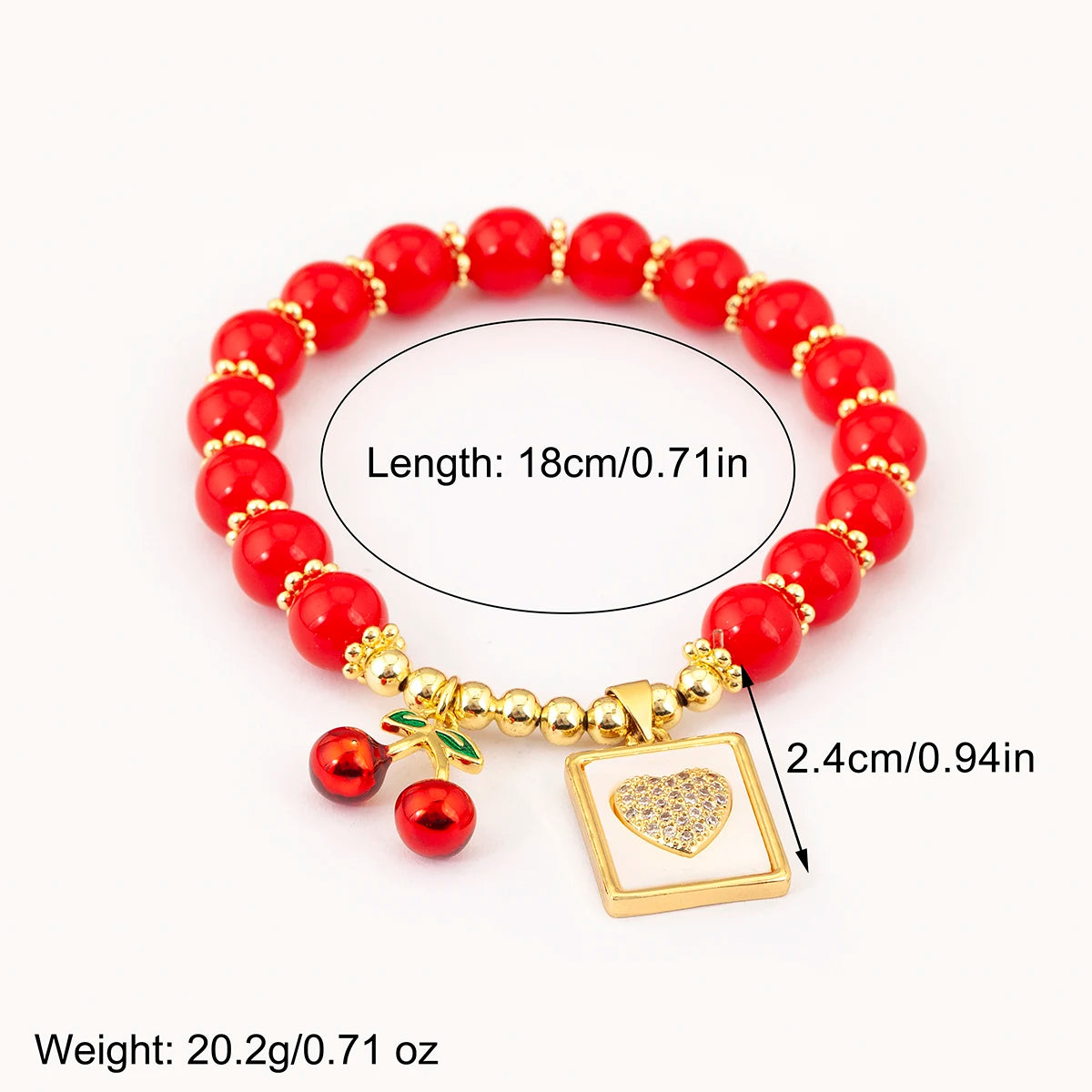 Nidin 8MM Red Beads Chain Bracelet for Women Cherry Shape Love Cross Pattern High Quality Aesthetic Lucky Jewelry Gift