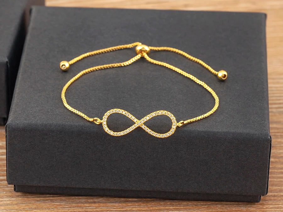 Nidin Charm Zircon Geometric Shape Bracelet Adjustable 15 Styles Gold Color Link Chain Jewelry Women's Personality Party Gift