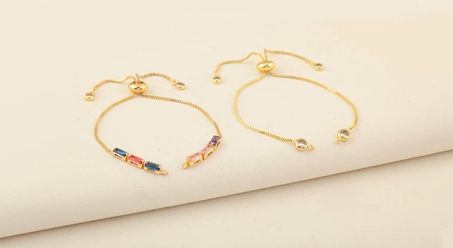 Nidin 3 PCS/Lot Rectangle/Round Crystal Zircon Slider Bracelet For Women Female Adjustable Chains Jewelry Wholesale Accessories