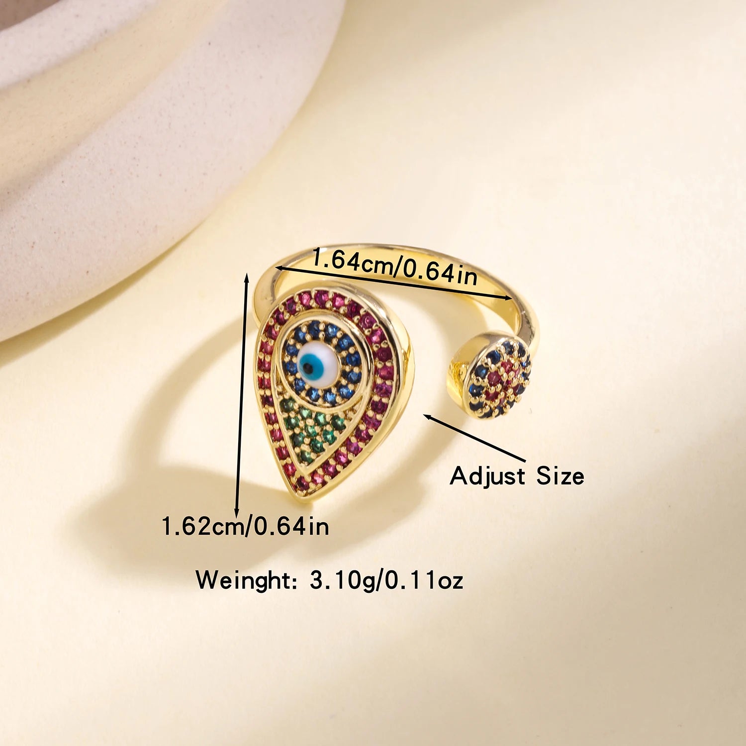 Evil Eye Geometric Charm Ring