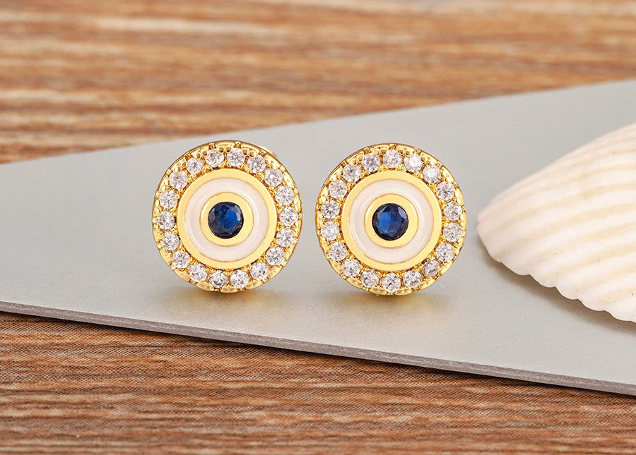 Hollow Zircon Evil Eye Stud Earrings