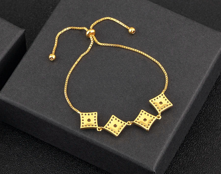 Nidin Charm Zircon Geometric Shape Bracelet Adjustable 15 Styles Gold Color Link Chain Jewelry Women's Personality Party Gift