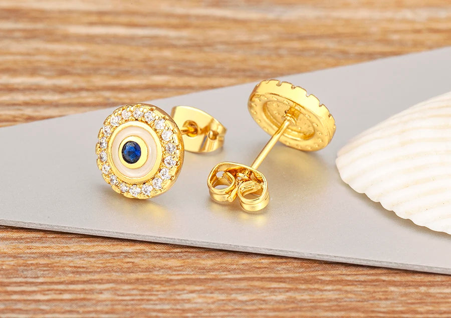 Hollow Zircon Evil Eye Stud Earrings