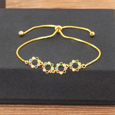 Nidin Charm Zircon Geometric Shape Bracelet Adjustable 15 Styles Gold Color Link Chain Jewelry Women's Personality Party Gift