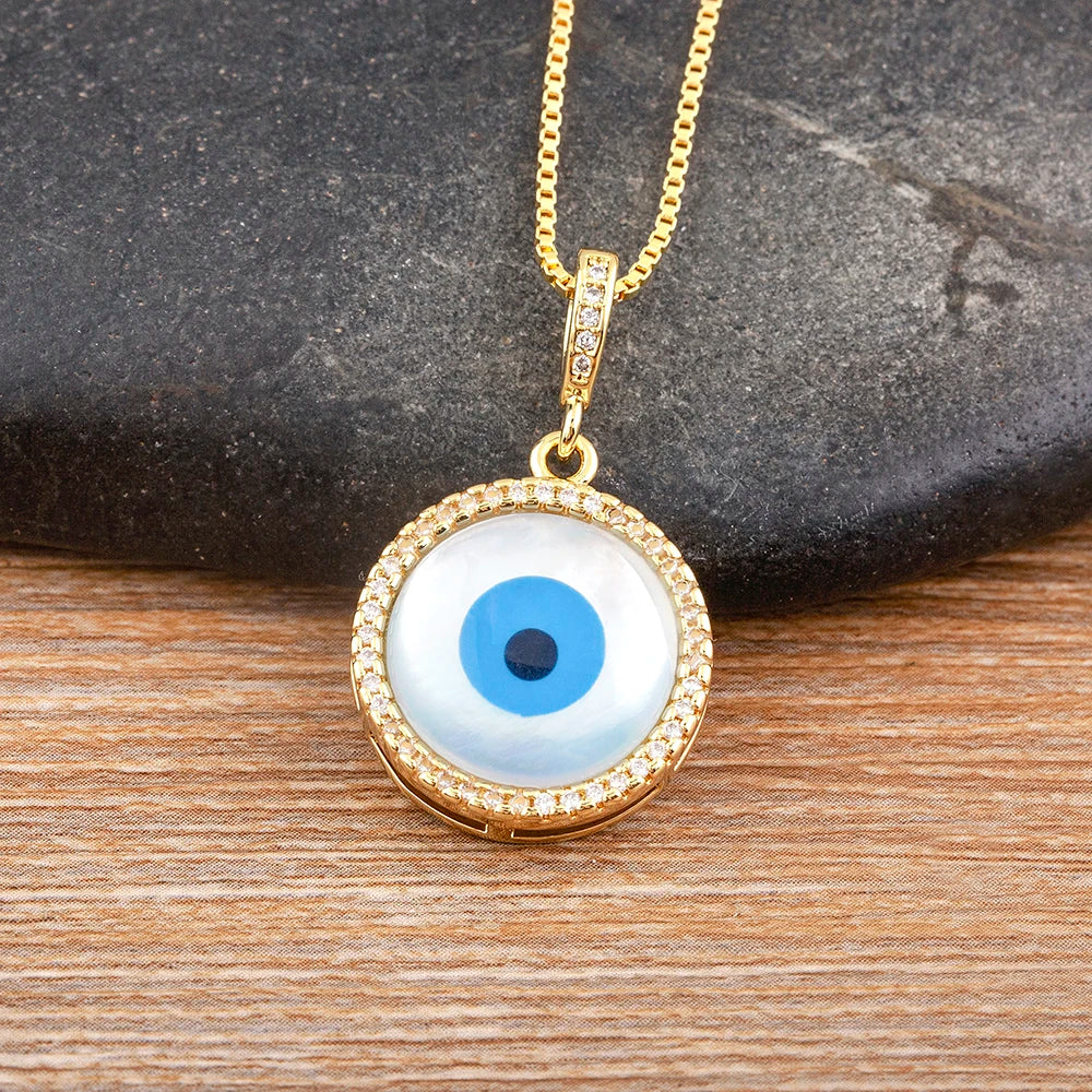 Nidin New Arrival Gold Plated Evil Eye Pendant Necklace For Women Zircon Jewelry Clavicle Chain Choker Party Wedding Gift