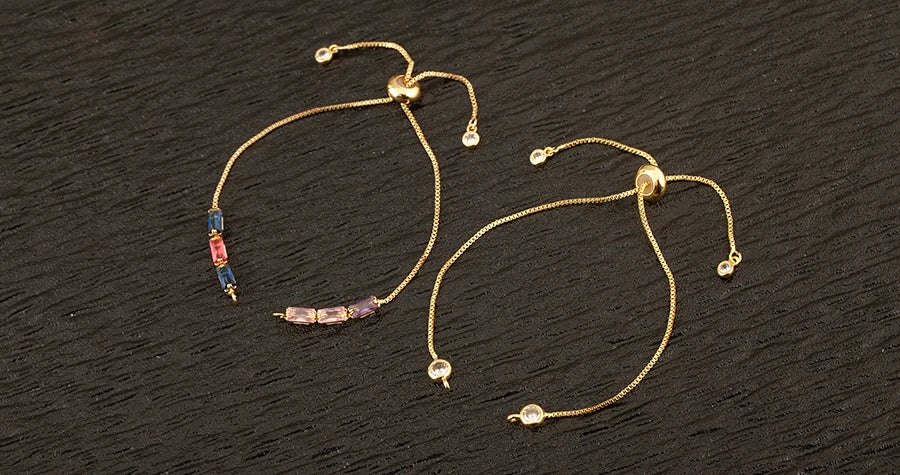 Nidin 3 PCS/Lot Rectangle/Round Crystal Zircon Slider Bracelet For Women Female Adjustable Chains Jewelry Wholesale Accessories