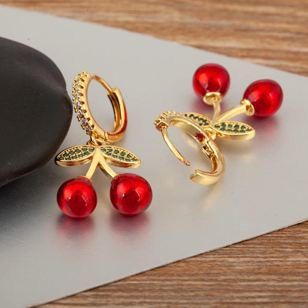 Sweet Enamel Cherry Drop Earrings