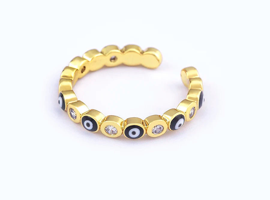 Nidin Hot Sale Lucky Evil Eye Rhinestone Rings For Women Girls Enamel Dripping Oil Finger Devil Eye Adjustable Jewelry Gift