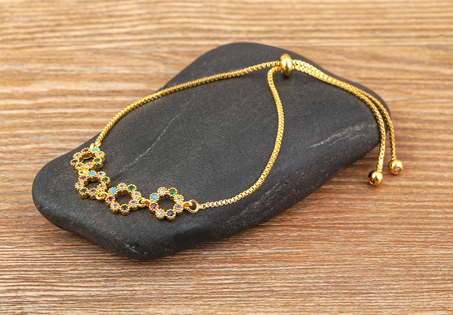 Nidin Charm Zircon Geometric Shape Bracelet Adjustable 15 Styles Gold Color Link Chain Jewelry Women's Personality Party Gift