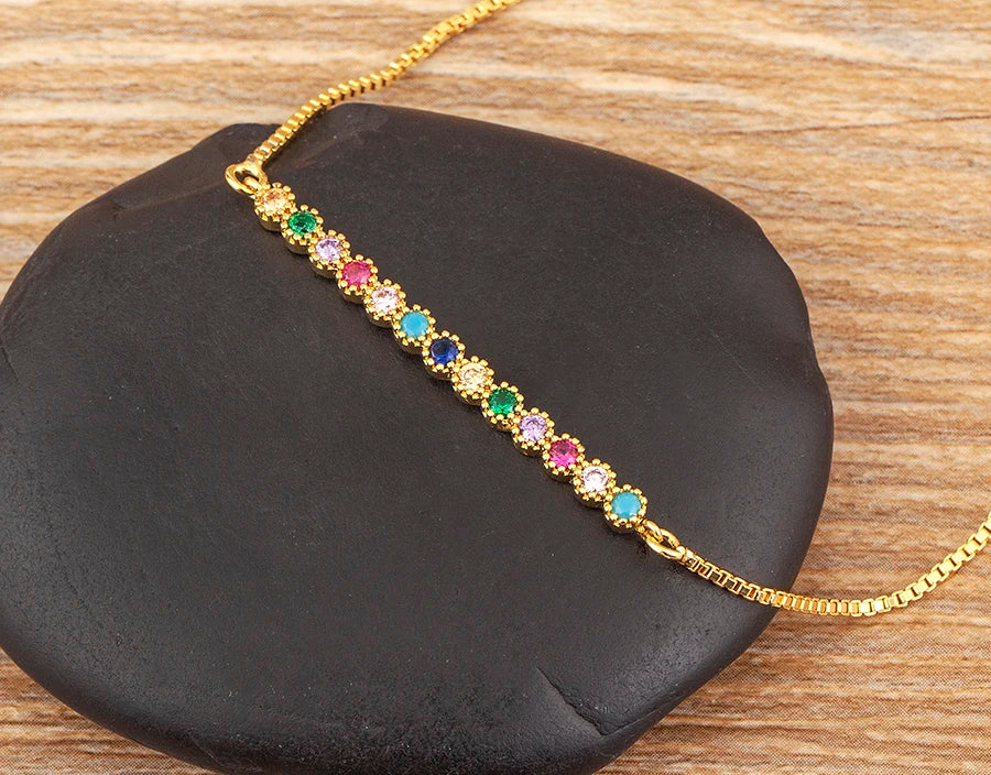 Nidin Charm Zircon Geometric Shape Bracelet Adjustable 15 Styles Gold Color Link Chain Jewelry Women's Personality Party Gift