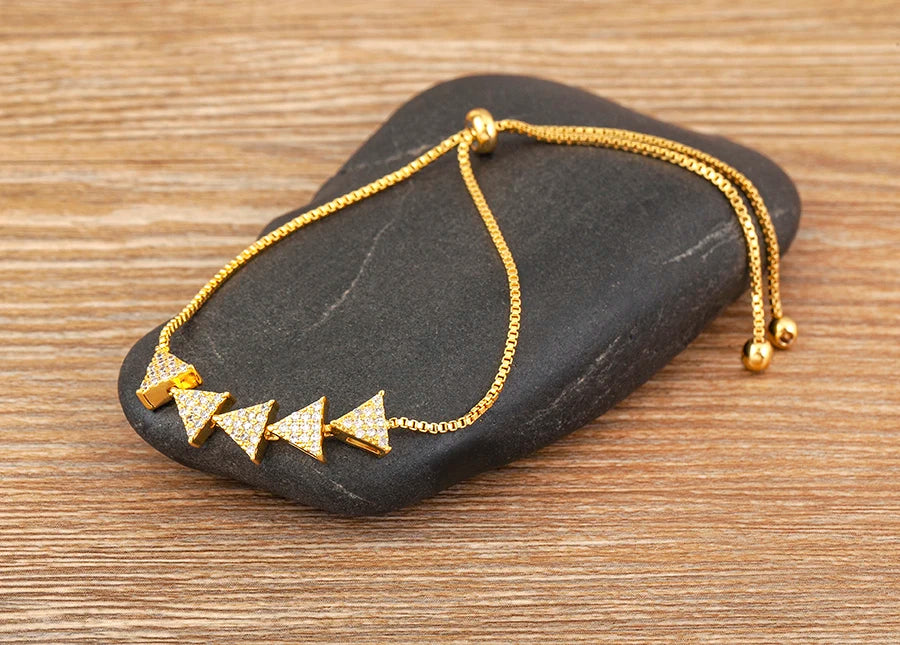 Nidin Charm Zircon Geometric Shape Bracelet Adjustable 15 Styles Gold Color Link Chain Jewelry Women's Personality Party Gift