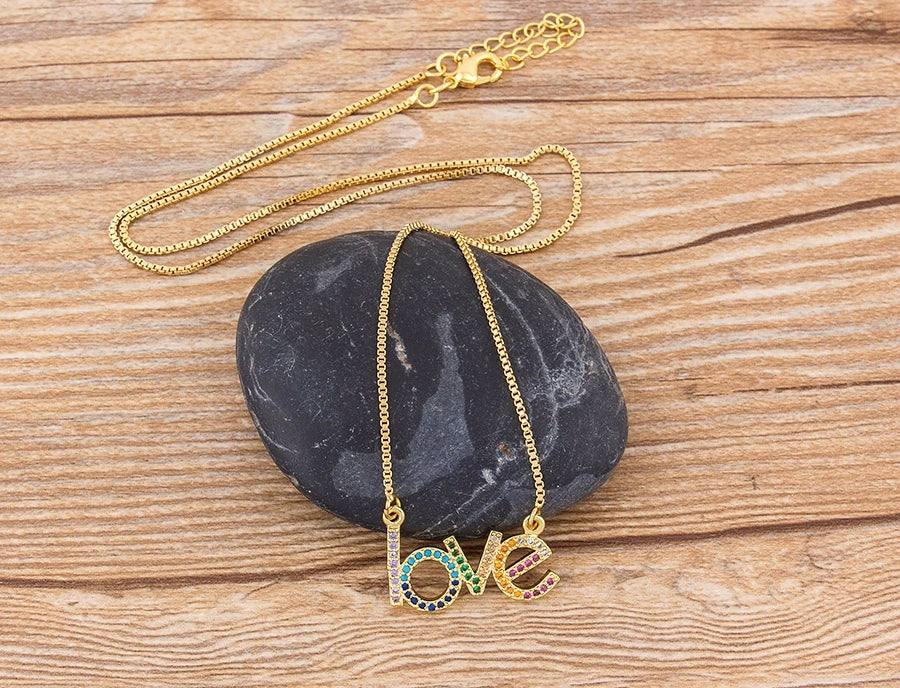 Nidin New Arrival Love Letter Pendant Necklace Gold Color Name Jewelry Chain Chocker For Women Girls Birthday Wedding Party Gift