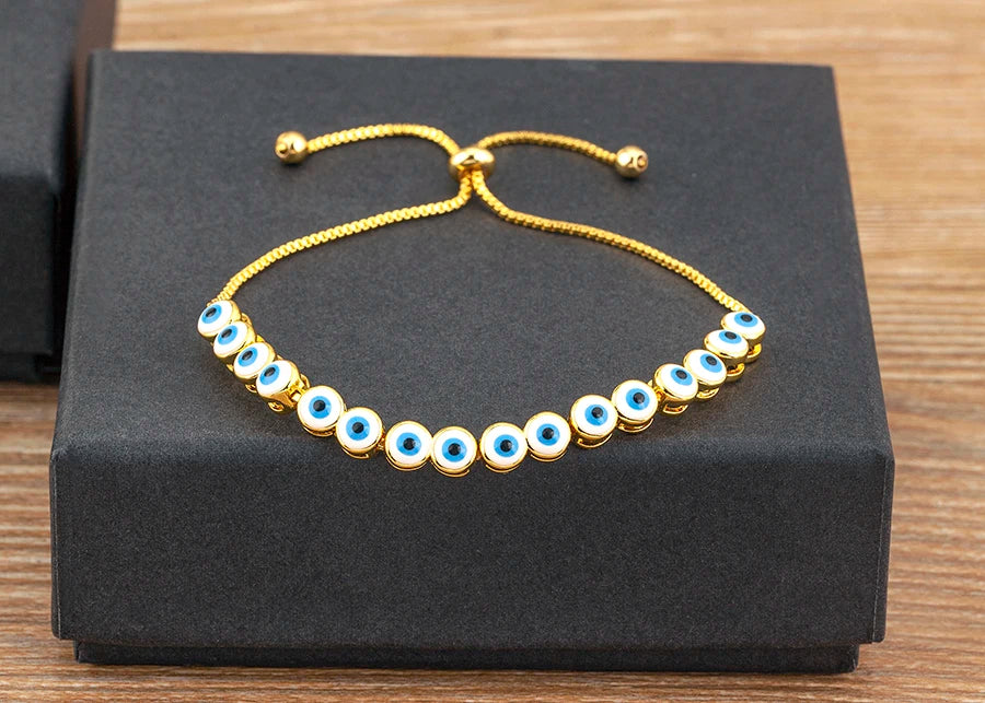 Nidin Luxury Men 4 Colors Evil Eye Beads Chain Bracelets Bangles Adjustable Party Wedding Elegant  Jewelry Gift For Female Male