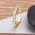 Nidin Hot Sale Lucky Evil Eye Rhinestone Rings For Women Girls Enamel Dripping Oil Finger Devil Eye Adjustable Jewelry Gift