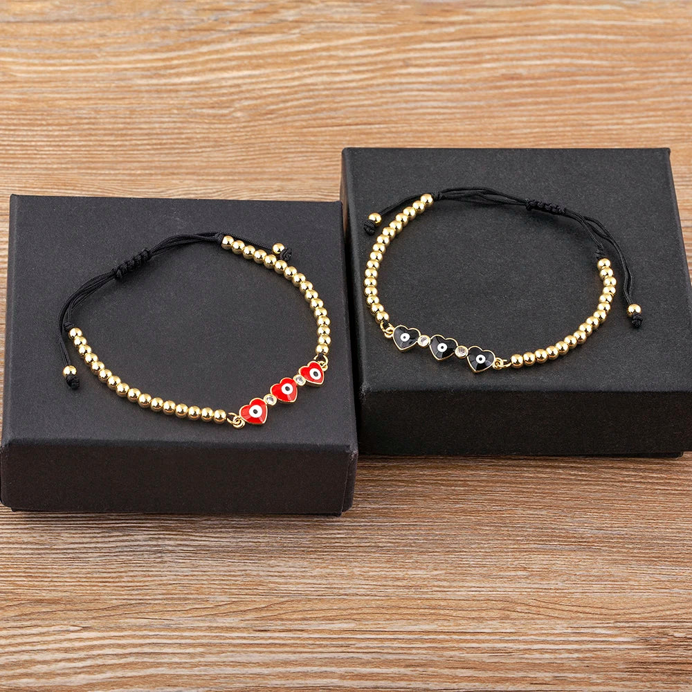 Nidin Adjustable Handmade Braided String Bracelet Women Men Turkish Evil Eye Heart Shape Bangle Couple Lucky Wedding Jewelry