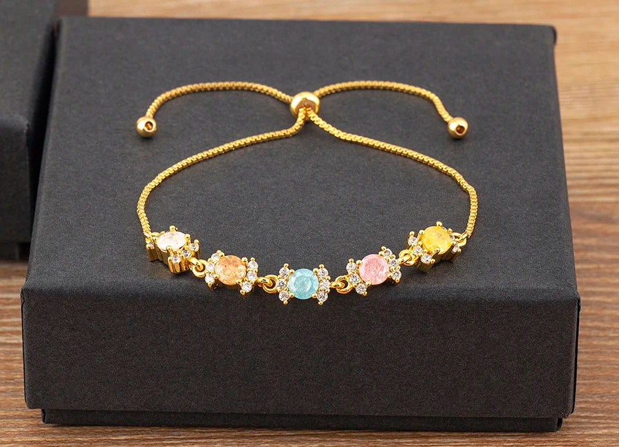 Nidin Charm Zircon Geometric Shape Bracelet Adjustable 15 Styles Gold Color Link Chain Jewelry Women's Personality Party Gift
