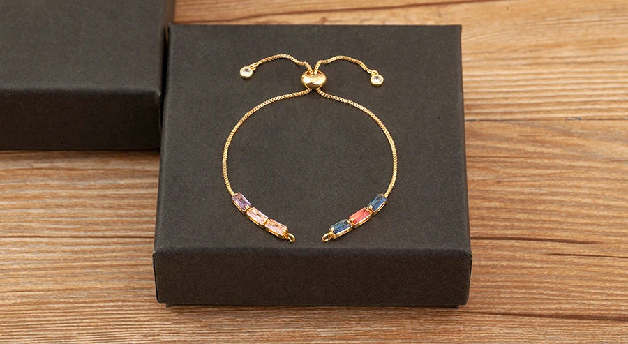 Nidin 3 PCS/Lot Rectangle/Round Crystal Zircon Slider Bracelet For Women Female Adjustable Chains Jewelry Wholesale Accessories