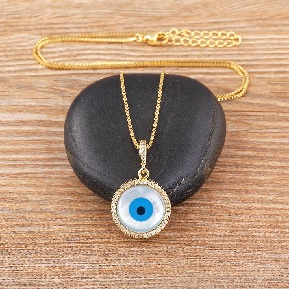 Nidin New Arrival Gold Plated Evil Eye Pendant Necklace For Women Zircon Jewelry Clavicle Chain Choker Party Wedding Gift