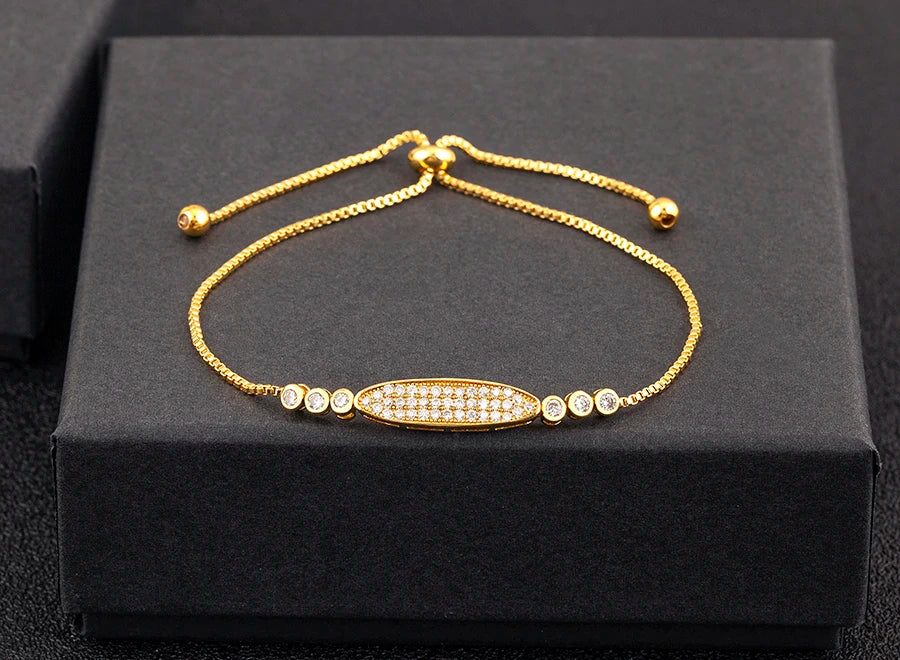 Nidin Charm Zircon Geometric Shape Bracelet Adjustable 15 Styles Gold Color Link Chain Jewelry Women's Personality Party Gift