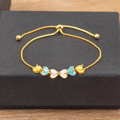 Nidin Charm Zircon Geometric Shape Bracelet Adjustable 15 Styles Gold Color Link Chain Jewelry Women's Personality Party Gift