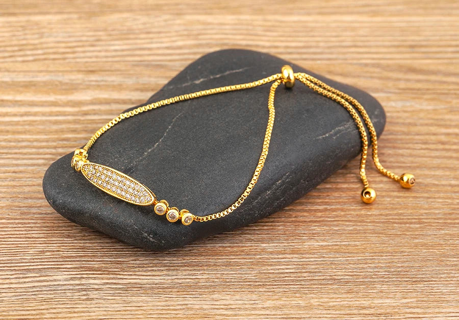 Nidin Charm Zircon Geometric Shape Bracelet Adjustable 15 Styles Gold Color Link Chain Jewelry Women's Personality Party Gift