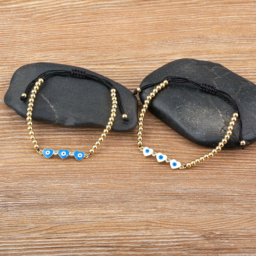 Nidin Adjustable Handmade Braided String Bracelet Women Men Turkish Evil Eye Heart Shape Bangle Couple Lucky Wedding Jewelry