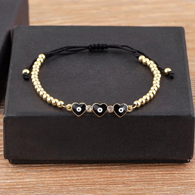Nidin Adjustable Handmade Braided String Bracelet Women Men Turkish Evil Eye Heart Shape Bangle Couple Lucky Wedding Jewelry