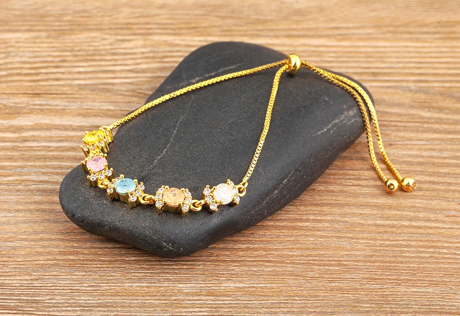 Nidin Charm Zircon Geometric Shape Bracelet Adjustable 15 Styles Gold Color Link Chain Jewelry Women's Personality Party Gift