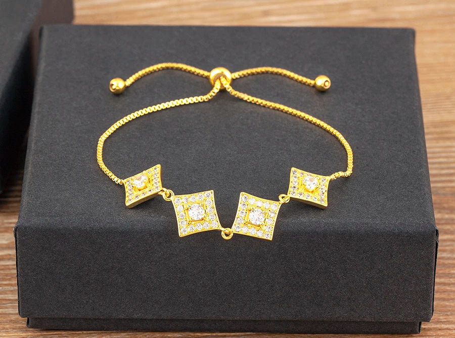 Nidin Charm Zircon Geometric Shape Bracelet Adjustable 15 Styles Gold Color Link Chain Jewelry Women's Personality Party Gift