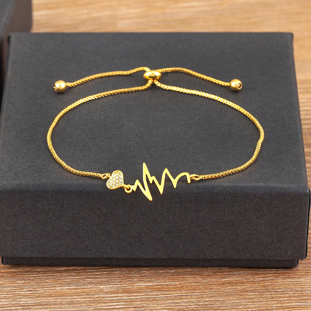 Nidin Charm Zircon Geometric Shape Bracelet Adjustable 15 Styles Gold Color Link Chain Jewelry Women's Personality Party Gift
