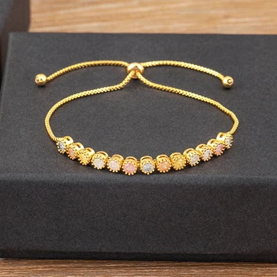 Nidin Charm Zircon Geometric Shape Bracelet Adjustable 15 Styles Gold Color Link Chain Jewelry Women's Personality Party Gift