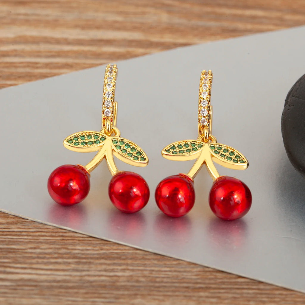 Sweet Enamel Cherry Drop Earrings