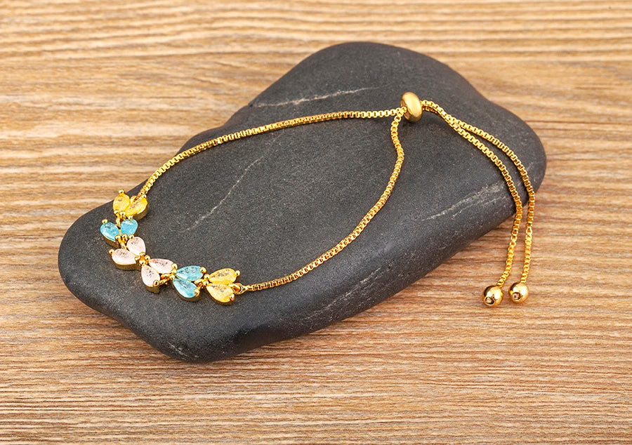Nidin Charm Zircon Geometric Shape Bracelet Adjustable 15 Styles Gold Color Link Chain Jewelry Women's Personality Party Gift