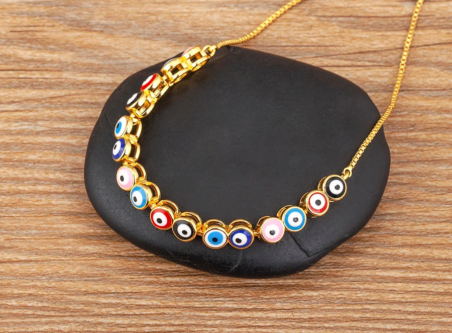 Nidin Luxury Men 4 Colors Evil Eye Beads Chain Bracelets Bangles Adjustable Party Wedding Elegant  Jewelry Gift For Female Male