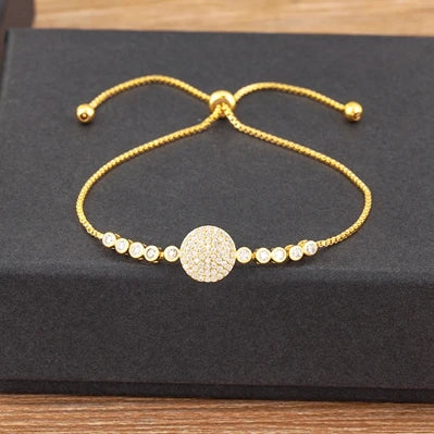 Nidin Charm Zircon Geometric Shape Bracelet Adjustable 15 Styles Gold Color Link Chain Jewelry Women's Personality Party Gift
