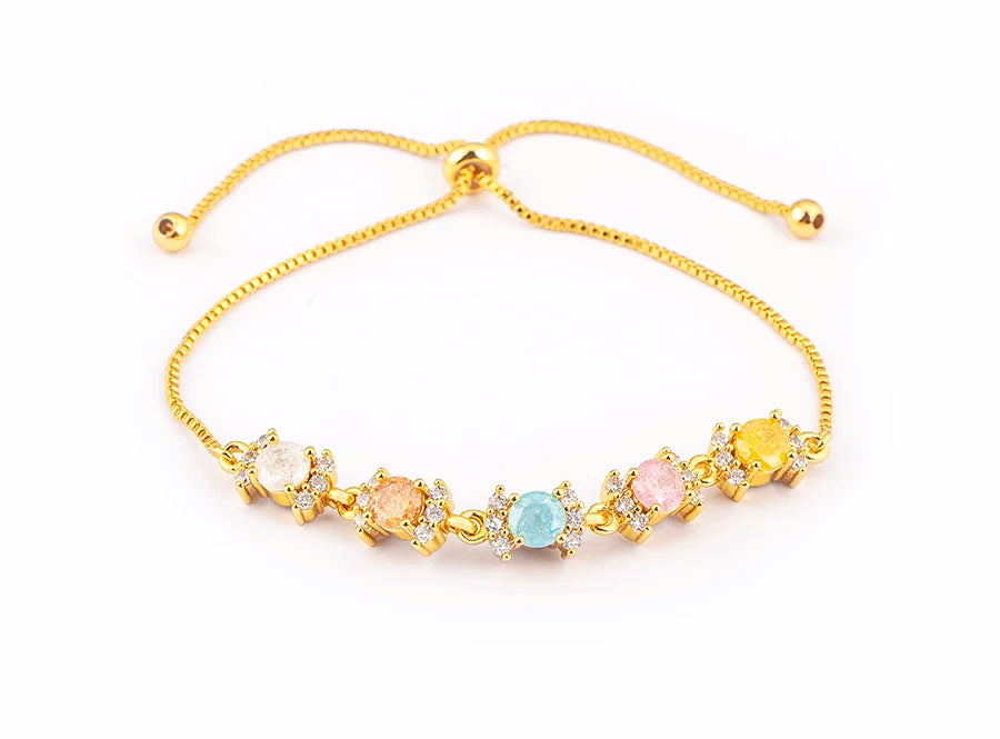 Nidin Charm Zircon Geometric Shape Bracelet Adjustable 15 Styles Gold Color Link Chain Jewelry Women's Personality Party Gift