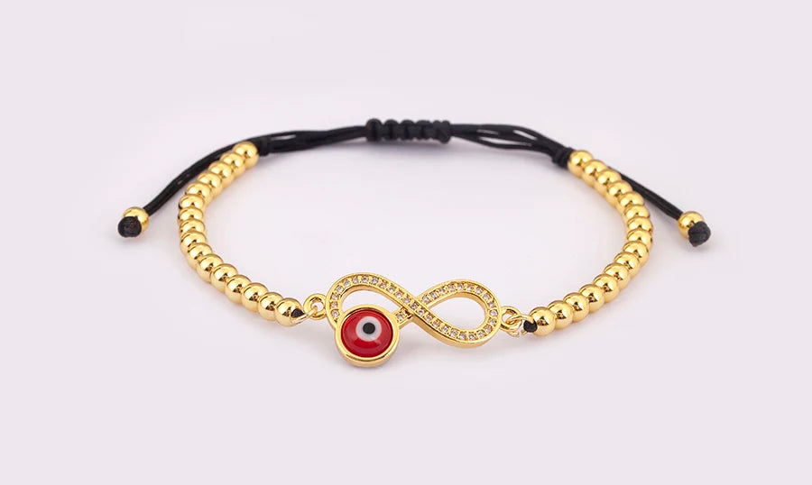 Nidin New Trendy 8 Number Shape Evil Eye Round Beads Charm Bracelets Adjustable For Women Shiny Crystal Zircon Jewelry Gifts
