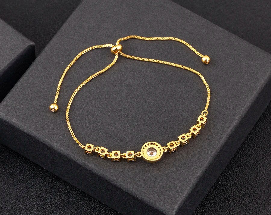 Nidin Charm Zircon Geometric Shape Bracelet Adjustable 15 Styles Gold Color Link Chain Jewelry Women's Personality Party Gift